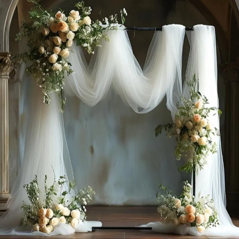 Solid Color Tulle Curtain, 2 Counts/set Elegant Wedding Arch Curtain, Decorative Backdrop for Ceremony, Party Decoration Supplies, Decor For Weddings & Home Decoration, Banners, Indoor Backdrops, Wedding Arched Backdrop