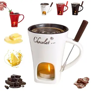 Chocolate Fondue Cup European Candle Cup Ceramic Mug Heating Food Cheese Creative Coffee Mug With Fork Christmas Party One-Piece Pullover Hat Neckband