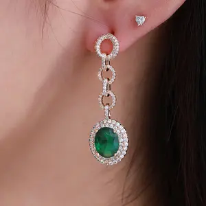 Jewelry European and American Retro Imitation Gemstone Light Luxury Full Diamond Long Drop Earrings Water Drop Shape Emerald Earrings for Women Moissanite Friction Stud Earrings