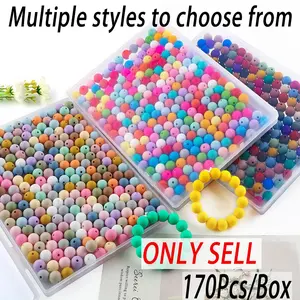 15mm Silicone Beads Kit, 170pcs/box Mixed Color Beads & Accessories, DIY Jewelry Making Supplies for Bracelet & Necklace, Beads Charms Accessories