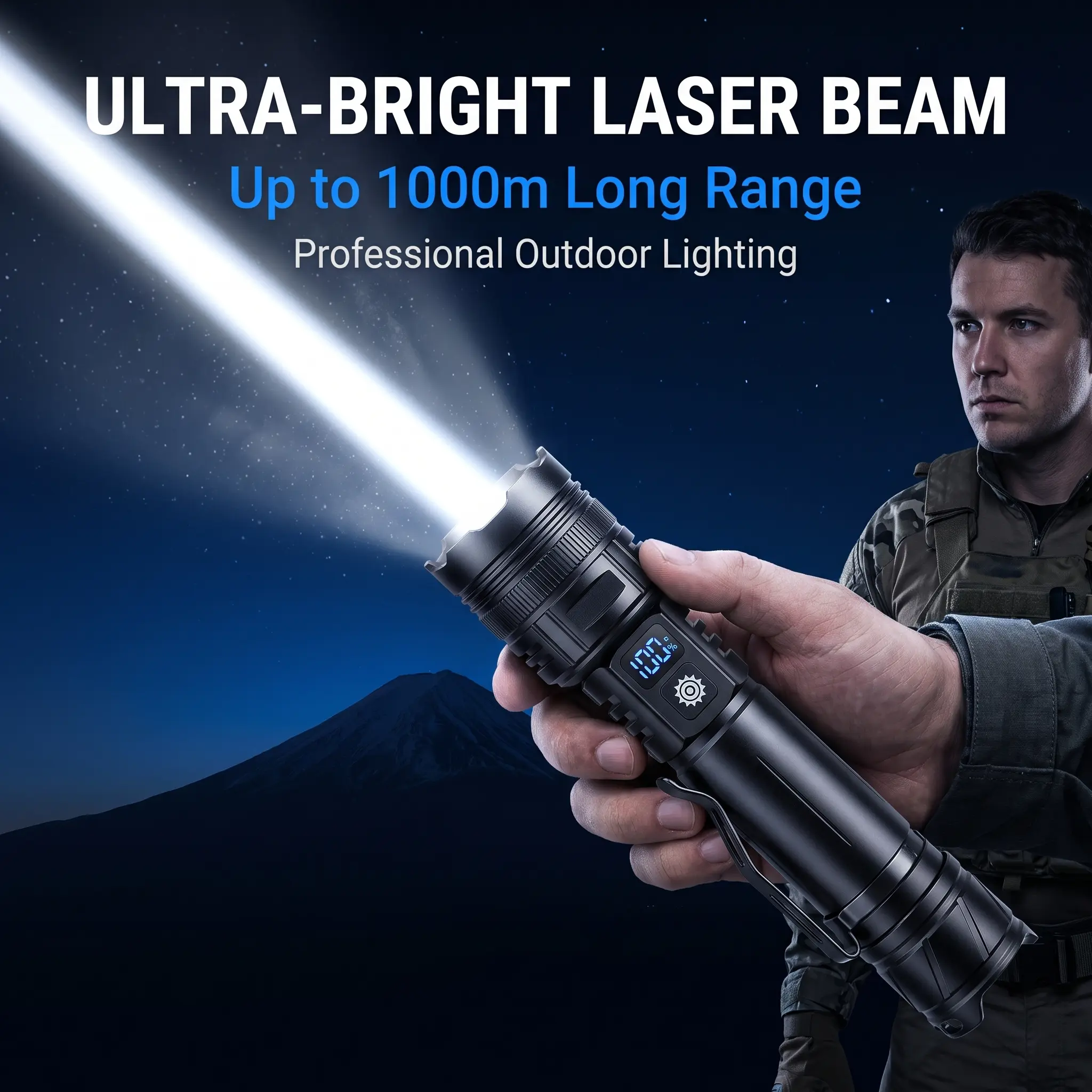 Handheld Rechargeable LED Flashlight - IPX6 Waterproof Aluminum Alloy Body, Digital Power Display, Telescopic Zoom Beam for Camping, Hiking/Fishing, Outdoor Sports & Outdoor Lighting Gadgets