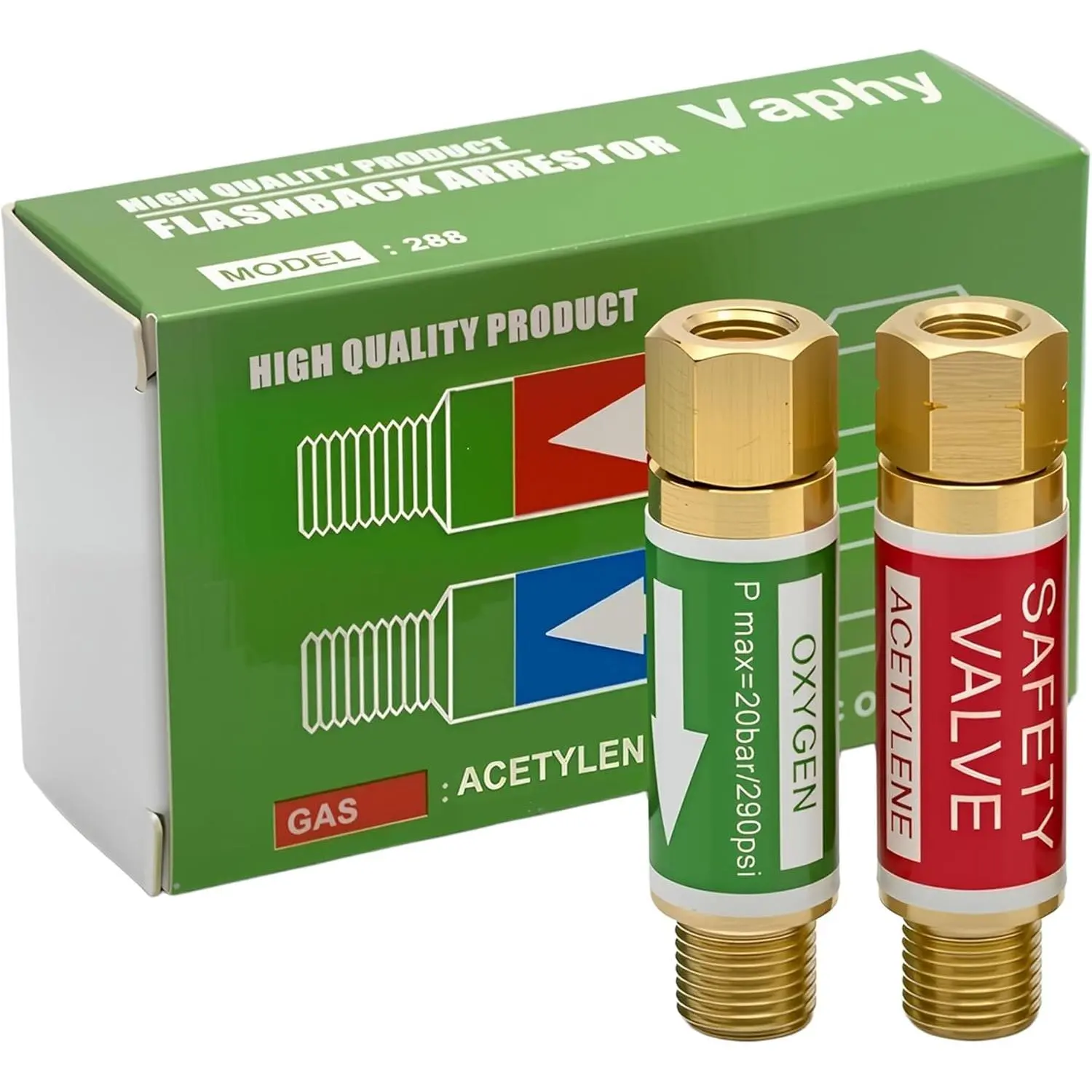 Oxygen and Acetylene Flashback Arrestors Set, Regulator End with 9/16-18 Threads, B Size, Oxygen/Acetylene