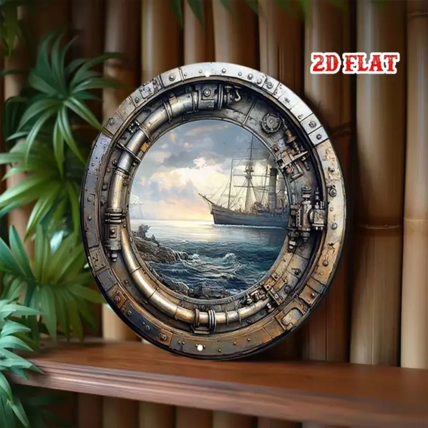 Vintage Aluminum Circular Ship Porthole Wall Decor for Living Room Coastal Theme Nautical Home Decor
