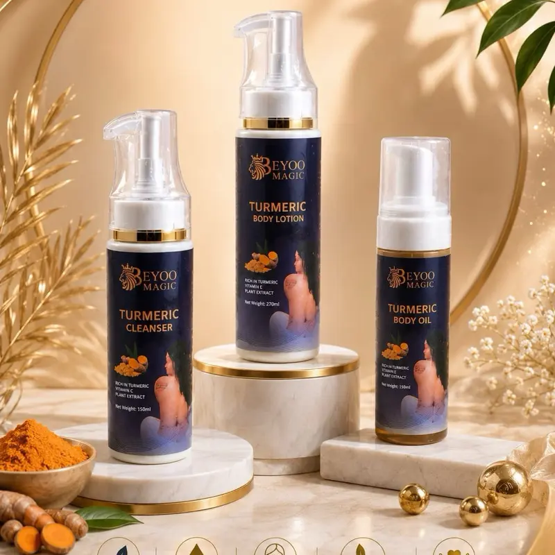 3-Piece Turmeric Skincare Set - Body Cream, Body Oil, and Face Cleanser