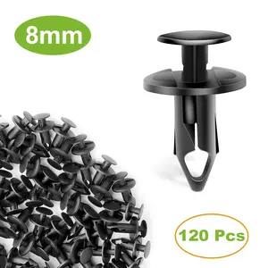 120pc Clips Hole Plastic Rivets Retainer Fender Bumper Push Pin Fastener 8mm