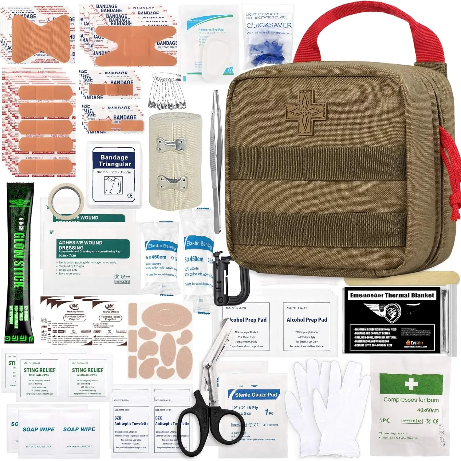 180 Pieces Tactical First Aid Kit Pouch Outdoor Camping Emergency Kits for for Camping Boat Hunting Hiking Home Car Earthquake and Adventures