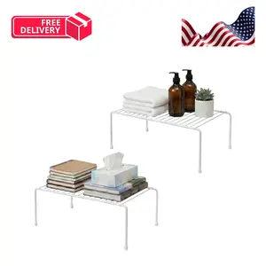Wire Rack Cabinet Shelf Organizer -2 Pack Sturdy Metal Cabinet Riser Shelf