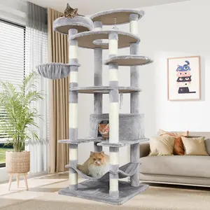 KWOJU 78.8" Large Cat Tree Tower for Indoor Kitties, Multi-Level Furniture Activity Center for Tall Cat Condo with Cozy Perches,Sisal Scratching Posts,Hammock and Basket