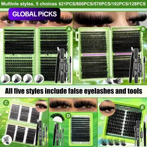 Multiple options: 800/621/570/192/128 Clusters Thick Synthetic Lash Kit, Diy Lash Clusters, Eyelash Extension, 30D-160D Mixed Styles, 8-18mm Mix Lengths, Natural Daily Wear, Salon Quality, Beginner-Friendly, For Daily & Christmas, Spring Stock-Up