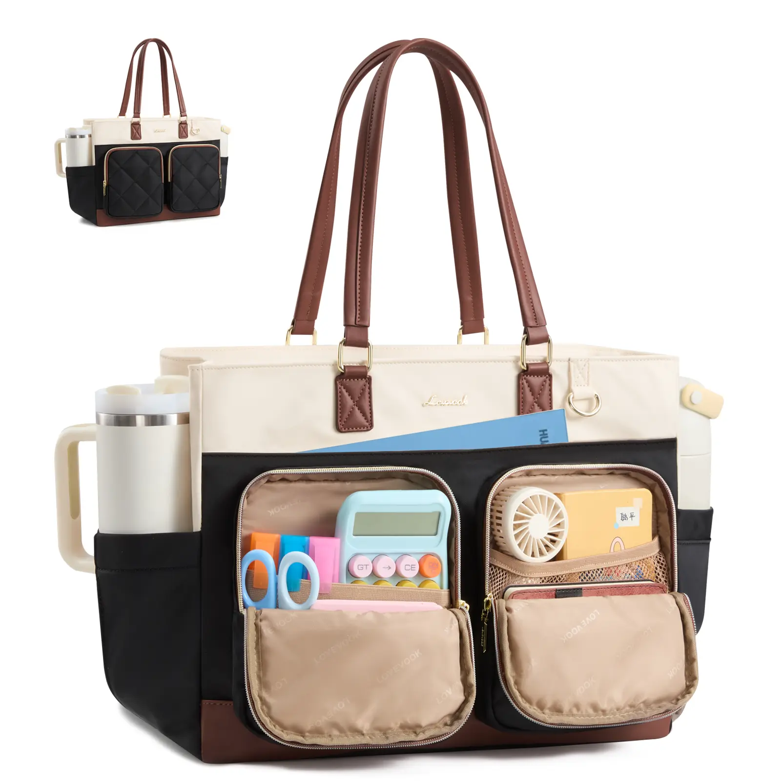 LOVEVOOK Laptop Tote Bag for Women, 15.6 Inch Computer Work Bag with 40oz Cup Holder and Multi-Pockets for Teacher,Nurse