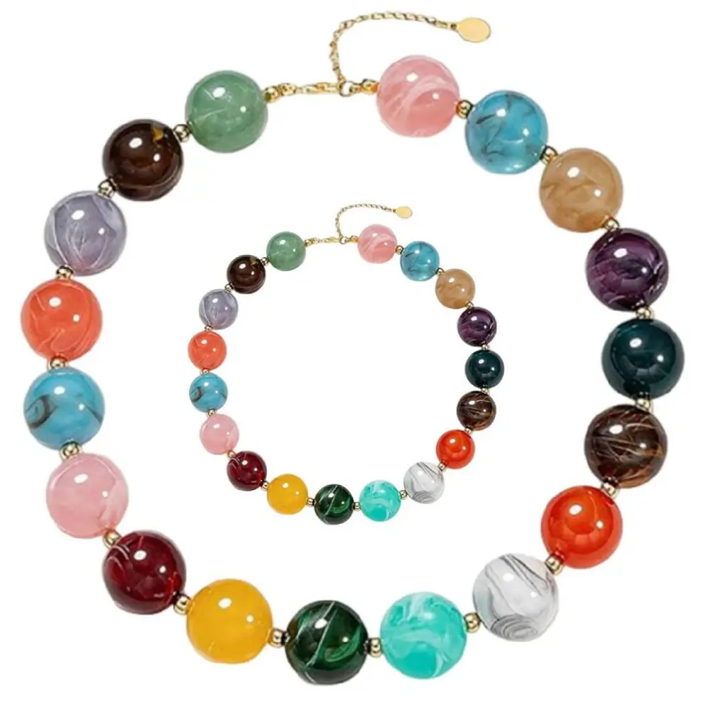 2 pack Chunky Beaded Starfish Shell Necklace and Bracelet Large Resin Bead Bubble Choker Necklaces Trendy Chunky Jewelry Gifts