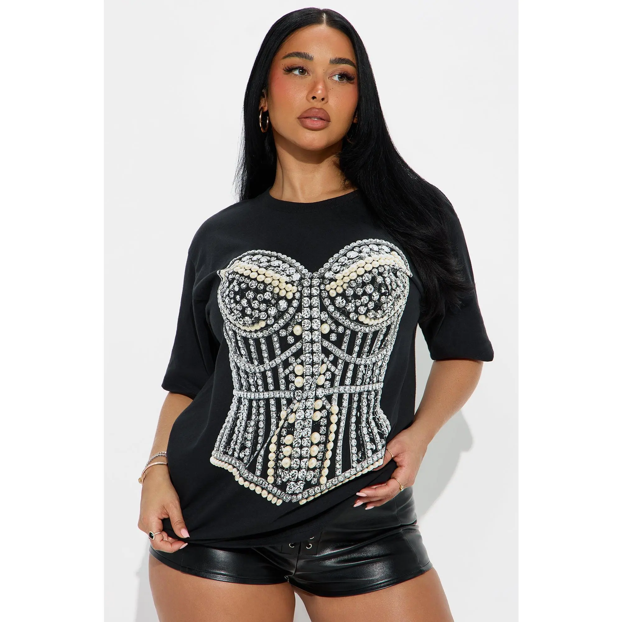 What Waist Pearl Oversized Tee - Black