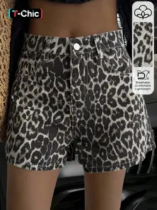 Women's Leopard Print Low-Waist A-Line Shorts, Summer Outing Shorts, Summer Anti-Exposure Butt-Lift Slimming Straight Leg Pants, Trendy Fashion Bottoms, Casual Fashionable Shorts