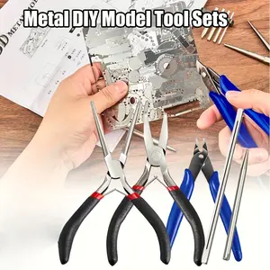 10 Pieces Metal DIY Model Tool Sets Tab Edge Cylinder Cone Shape Bending Assist Tools and Nozzle Pliers Flat Nose Pliers Needle Nose for 3D Metal Jigsaw Puzzles Assembly