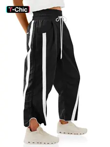 Women's Loose Wide Leg Pants Woven Casual Drawstring Adjustable Elastic Waist Colorblock Y2K Jogger Long Trousers, Comfortable and Stylish