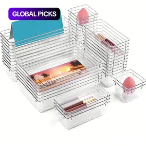 Transparent Plastic Drawer Organizer Set, Desktop Drawer Dividers, Makeup Jewelry Storage Box, Home Accessories, Cosmetic Organizing Box, Cosmetics Organizer Storage, Clear Storage Box, Beauty Organizer, Divided Compartments #GLOBAL PICKS