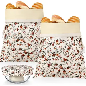 Beeswax Bread Bags for Homemade Bread Sourdough (2 Pcs 13x17in Bags + 10in Bowl Cover) Floral    Beeswax Coating, Plastic-free  Storage Wrap( Flower)