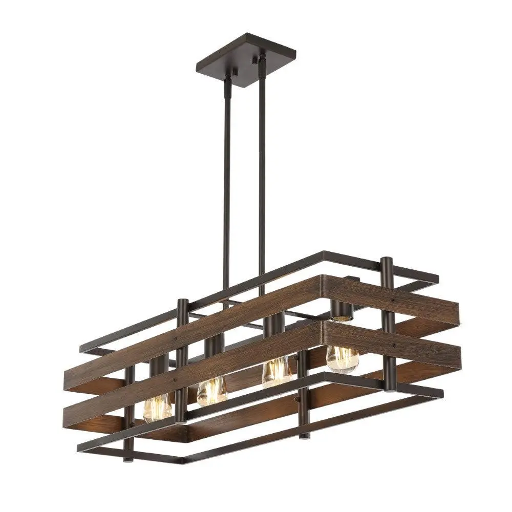 JONATHAN Y Grace Industrial Farmhouse LED Pendant Ceiling Lighting - Oil Rubbed Bronze, 4 Bulb Slots, LED Lights, Ambient Light for Living Room, Kitchen