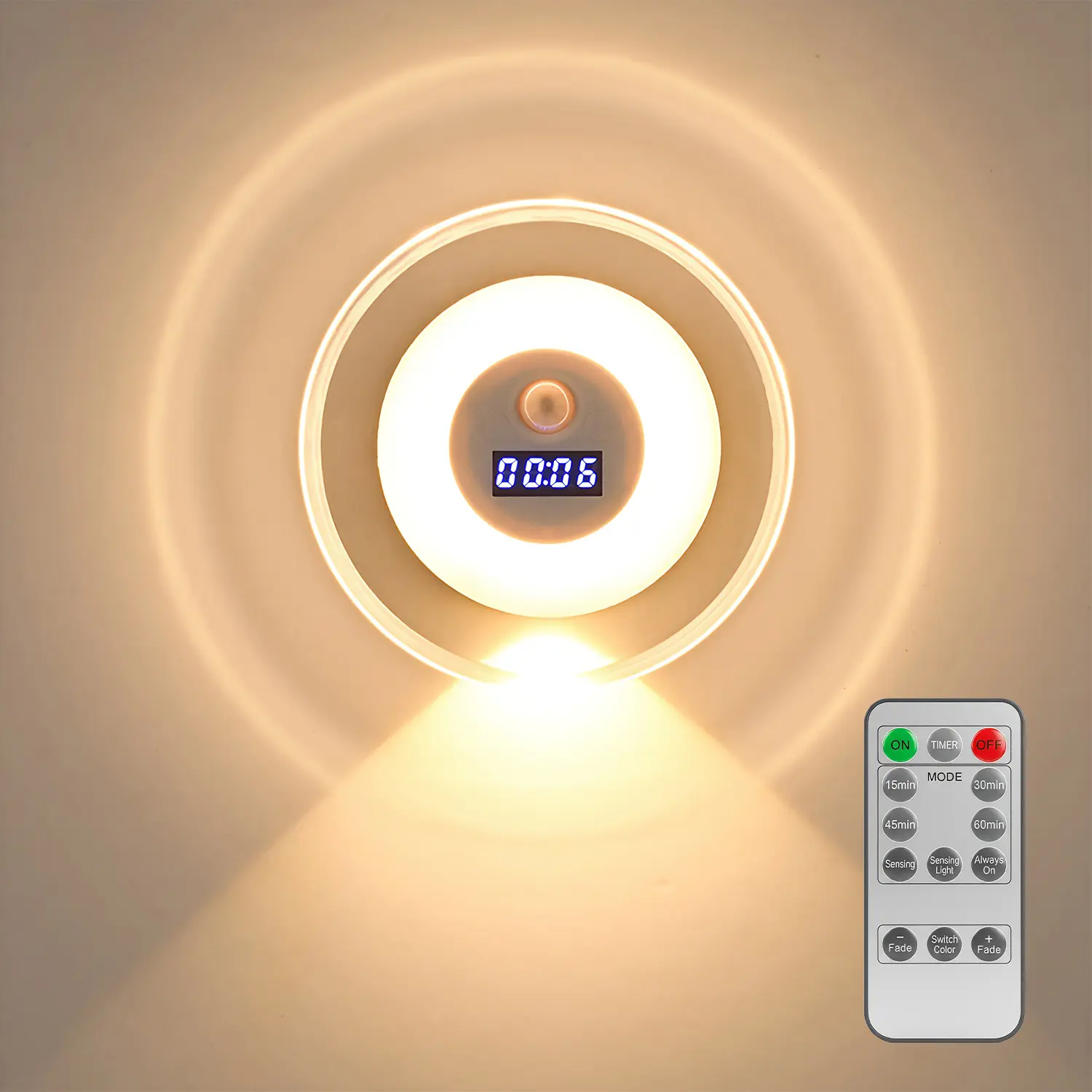 Clock Motion Sensor Night Light with Remote Control Stick-On Base, Cruise Rechargeable Battery Powered Cordless Glow Light, Ideal for Bedroom, Bathroom, Stairway- Moonlit