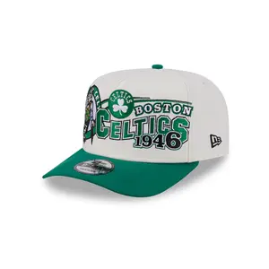 New Era Boston Celtics NBA Chrome White Classic 9FIFTY A-Frame Snapback Hat, Adjustable Basketball Cap, Embroidered Team Logo Sports Hat, Curved Brim Streetwear Headwear, Game Day Fan Gift