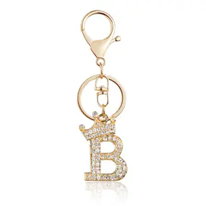 Customizable Personalized A-Z Initial Letter Keychain with Crystal Crown Pendant - Personalized Message, Mom Lettering Keychains - Fashion Accessory for Purse, Wallet - Birthday Gift for Mom