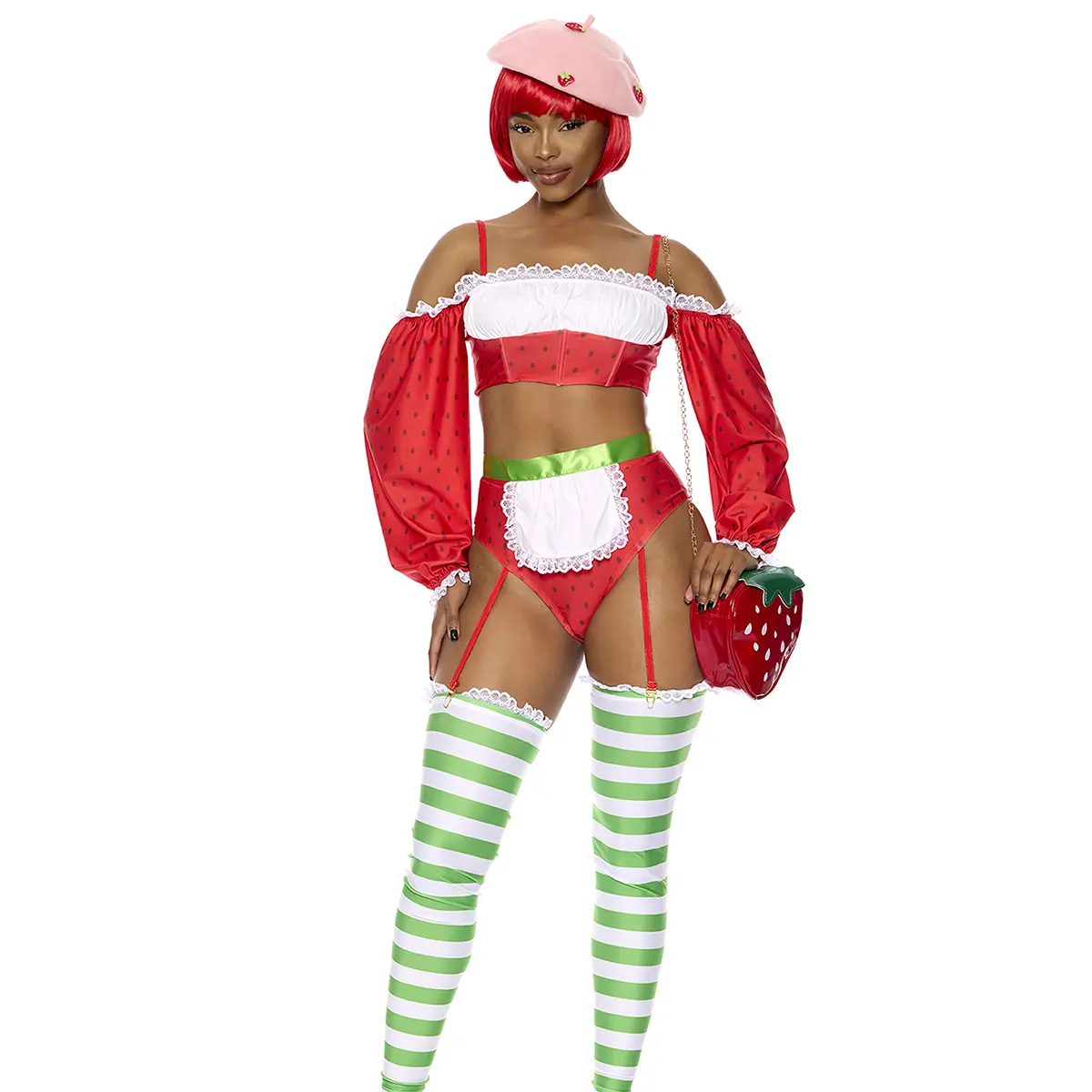 Forplay Women's Halloween Strawberry Shortie 4-Piece Women's Cartoon Character Costume