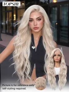 Topshe 13*6 Gold Long Wavy Lace Wig, Random Parting Realistic Hairline, Trendy Instagram Style, All Seasons Wear