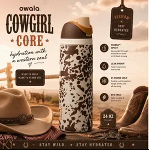 Owala Color Drop 32oz FreeSip Cowgirl Core Cow Print Water Bottle