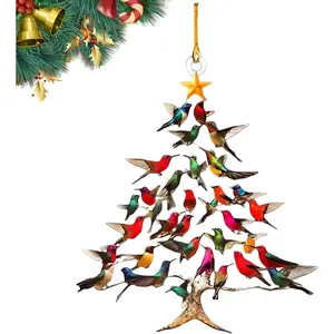 2026 New Hummingbird Christmas 2D Acrylic Ornament, Upgrade Winter Colorful Stack Hummingbird Home Decor Ornament, Stacked Hummingbirds Ornaments for Xmas