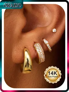 ORAZIO 14K Gold Plated Hypoallergenic Chunky Huggie Hoop Earrings for Women Non Tarnish Stainless Steel Cartilage Jewelry Trendy Stackable Earring Set