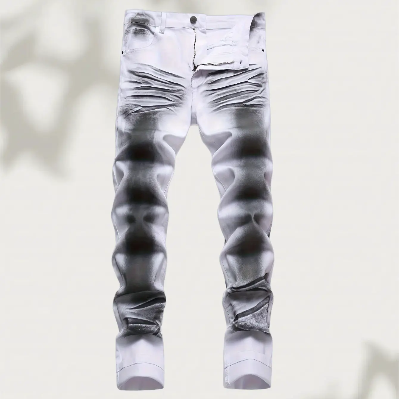 Iron Oak Apparel Men's Slim Fit Mid Waist Denim Jeans - Ripped, Gradient Ombré, Whisker-Printed, Stretch, Retro Vintage, Streetwear, Multi-Pockets, Below Ankle, Casual Trousers for Halloween, Christmas, Thanksgiving, Easter, Valentines Day, Gradient Wash,