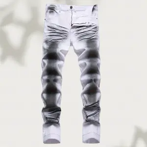 Menswear Slim Fit Ombré Men's Jeans - Ripped, Whisker-Printed, Stretch, Vintage, Street-Style, Solid-Color, Cargo, Iron Oak Apparel, Pockets, Personalized Casual Trousers
