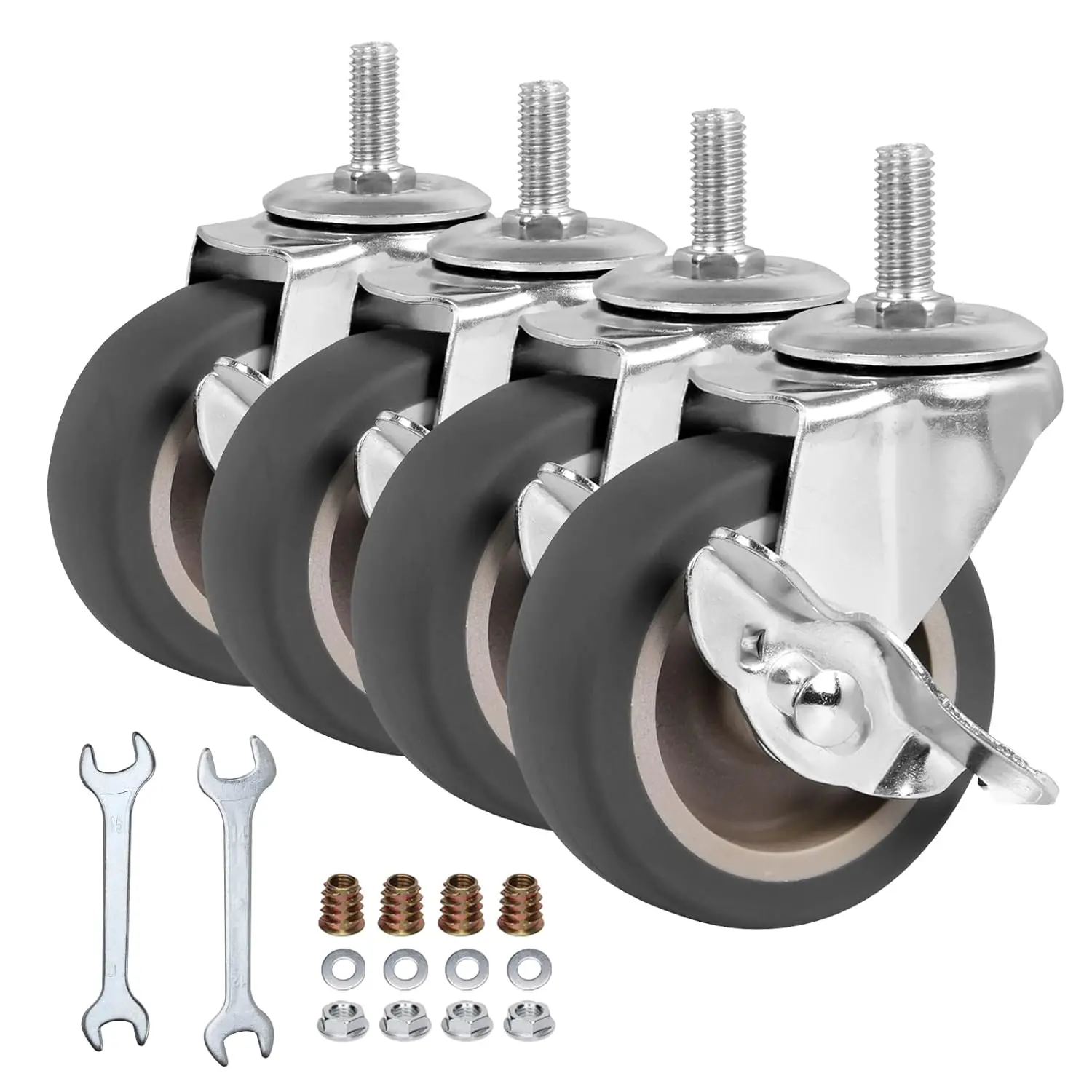 3 Inch Caster Wheels, Threaded Stem Casters Set of 4, Heavy Duty Wheel with , Metric Size M8-1.25-25 (Screw Diameter 8mm, Screw Length 25mm) Casters for Wire Shelving, Furniture