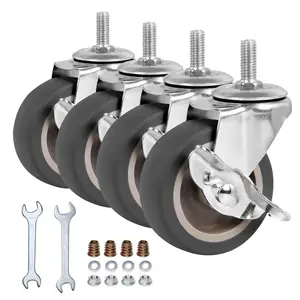 3 Inch Caster Wheels, Threaded Stem Casters Set of 4, Heavy Duty Wheel with , Metric Size M8-1.25-25 (Screw Diameter 8mm, Screw Length 25mm) Casters for Wire Shelving, Furniture
