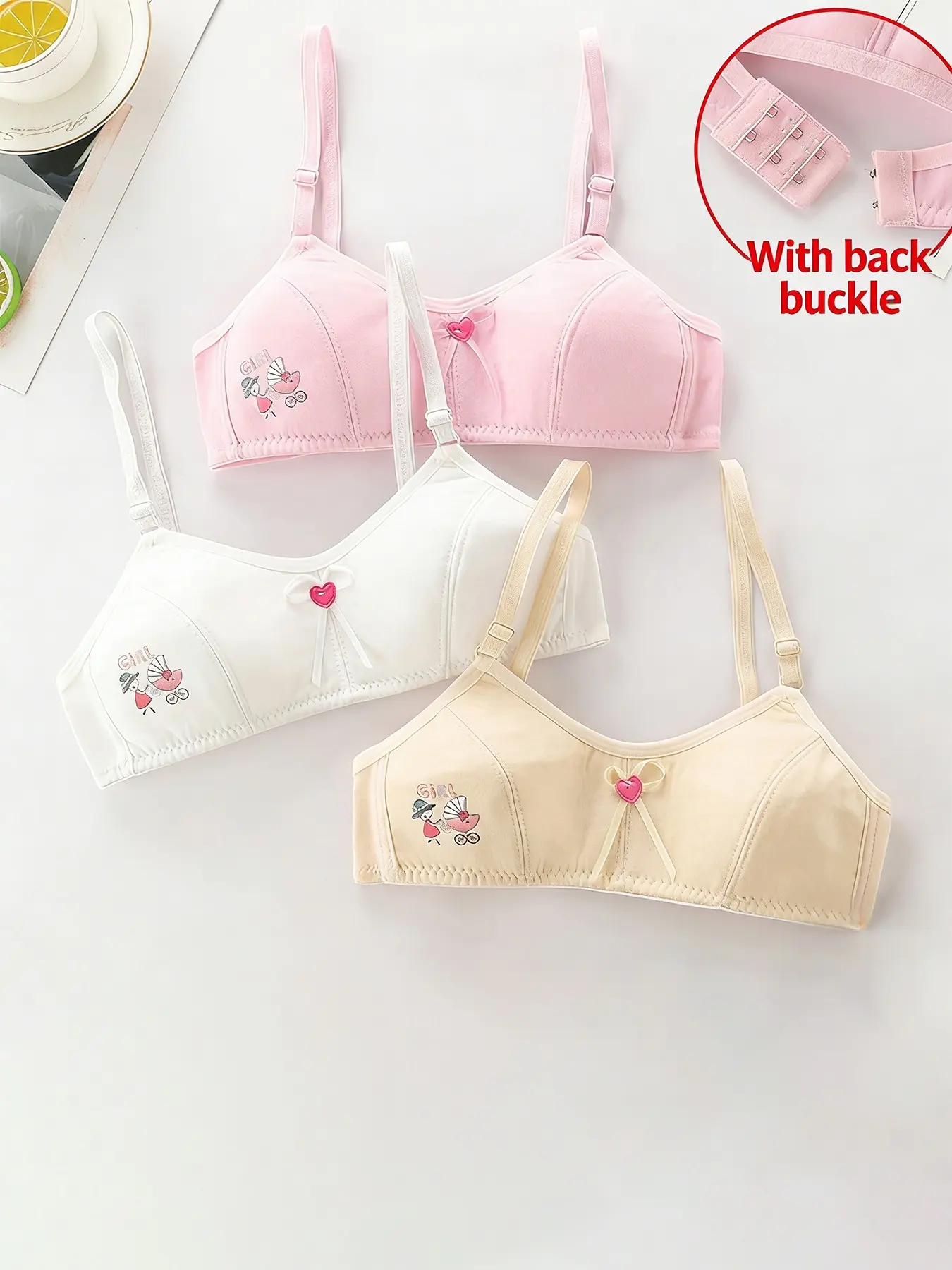 2026 New 3-Piece Set Youth Girls Underwear Under Clothing, Printed Underwear, Casual Girly Cartoon Print for Developmental Stage, Elementary School Students Bras, Toddler Tank Tops Underwear Sets
