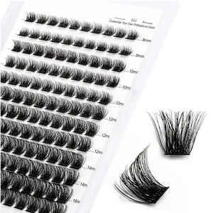 Lash Clusters DIY Eyelash Extensions 144 Clusters Lashes D Curl 0.07 Natural Individual Lash Extensions Mixed Tray False Eyelashes Soft & Strong Thin Band DIY at Home (F32-0.07D, 8-16mm)