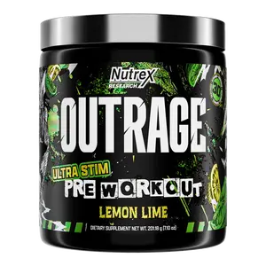 Nutrex Research Outrage Ultra Stim Lemon Powder Pre-Workout Dietary Supplement - Boosts Energy, Focus, and Endurance for Fitness Enthusiasts