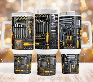 Mechanic Tool Box Tumbler With Handle 40oz, 3D Tools Screwdriver Wrench Insulated Travel Mug, Handyman Hardware Sports Water Bottle Cup With Straw, Father's Day Birthday Gift For Dad Husband Mechanic Engineer