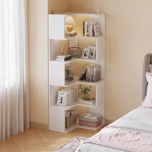 5-layer L-shaped corner display rack particle board 60*60*165cm white(High end and high-quality) Decor Light tall bookshelf shelf bookcase ikea  bookshelf  hack storage organizer shelf