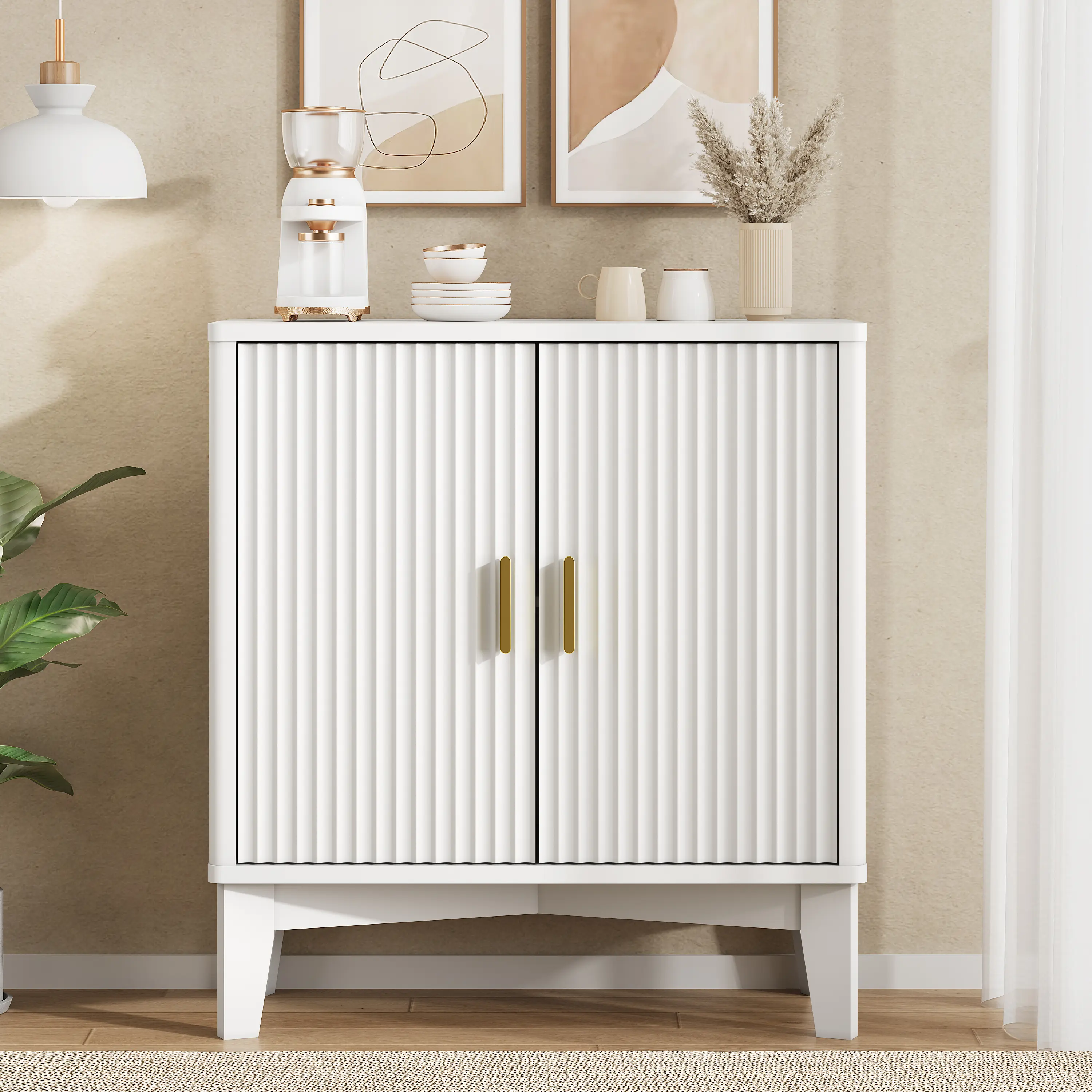 Storage Cabinet with Doors and Adjustable Shelf, Modern Fluted Sideboard Buffet Cabinet, Freestanding Coffee Bar for Kitchen, Pantry, Entryway, Living Room fathers day gift ideas