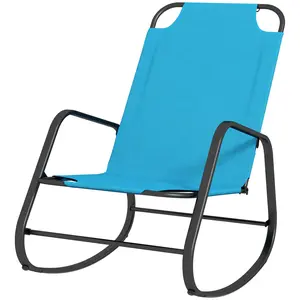 Outsunny Patio Rocking Chair - Sling Fabric Indoor Outdoor Rocker, Patio Outdoor Furniture for Balcony, Porch, Light Blue, Patio Rocking Chairs