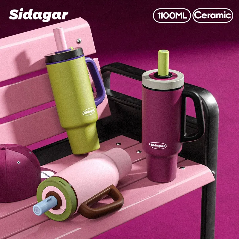 Sidagar Tumbler with Handle,36 oz Travel Mug Water Bottle with Straw,Vacuum Insulated Stainless Steel Cup with Lid,Fits Cup Holder, Leak Resistant Press-in Lid, Purple