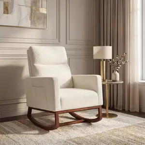 Yaheetech Rocking Chair Upholstered Glider Chair with Solid Wood Legs, Rocking Accent Armchair with High Back and Side Pocket for Living Room Bedroom