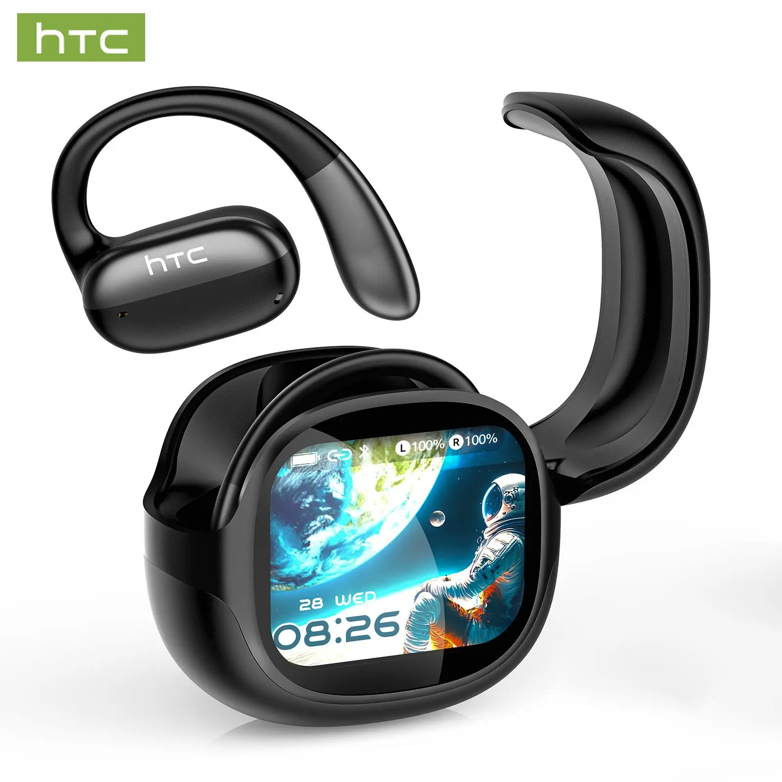 HTC NE58 - Bluetooth 6.0 Low Latency, OWS Open-Ear Comfort, LED Multi-Function Touchscreen, Hi-Fi Sound & HD Calls - Fit for All Scenarios: Travel, Office, Music & Entertainment