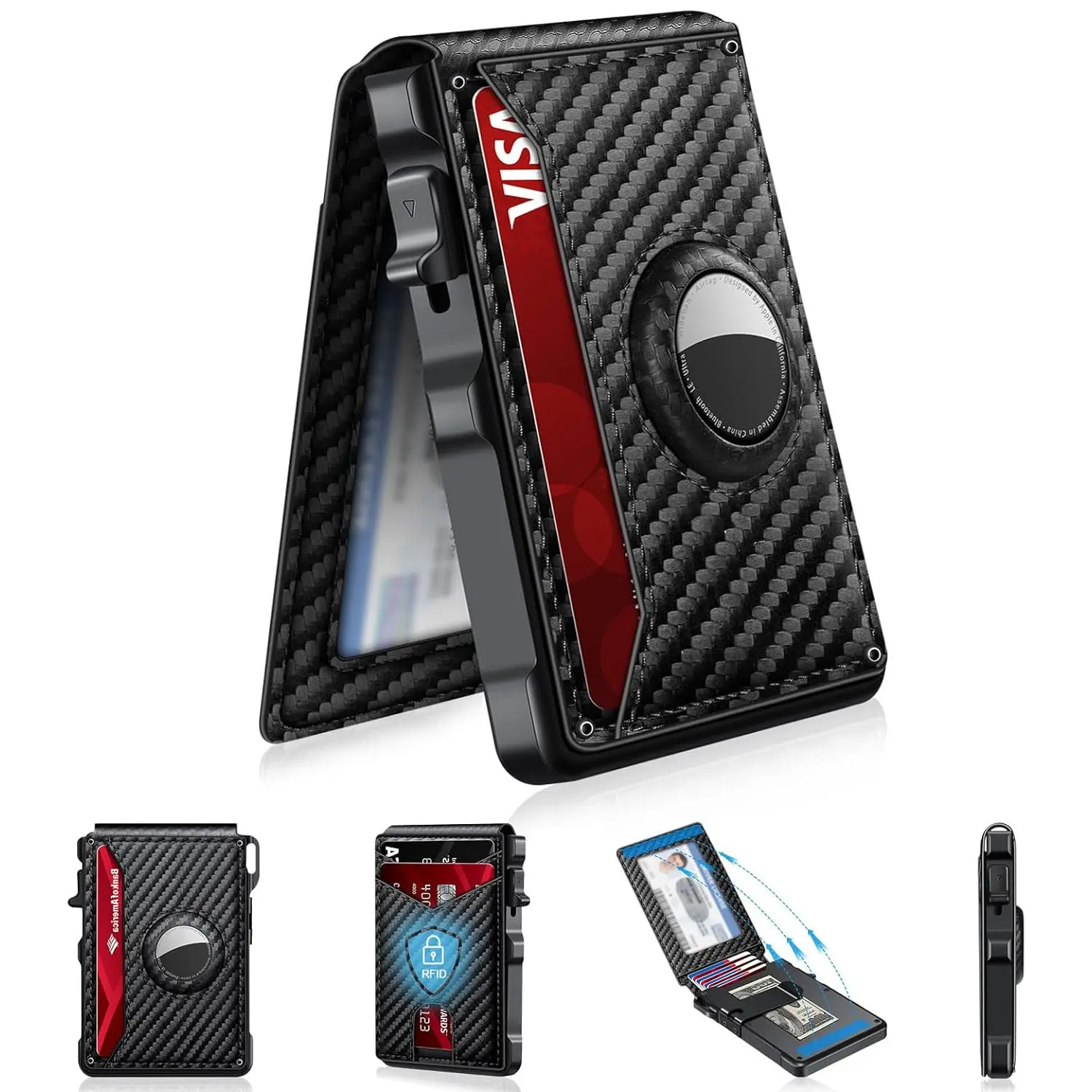 Minimalist Aluminum Metal Wallet for Men, Carbon Fiber Anti Theft Card Holder with AirTag Slot and RFID Blocking, Pop-Up Bifold Holds 12 Cards, Birthday Gifts for BF, Anti Theft Wallet, Auto-Opening Feature Men's Wallets tiktokshopbacktoschool