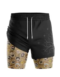 Anime Gym Shorts  Performance Shorts Summer Double Layer Beach Pants Fitness Training Pant Sports Swimming Shorts