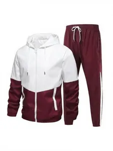 Men's Colorblock Drawstring Zip Up Hoodie & Joggers French Terry Set Casual Athletic Long Sleeve Hooded Jacket & Trousers for Fall Winter Men's Clothing for Daily Wear Summer Sportswear Indoor OutdootV8a