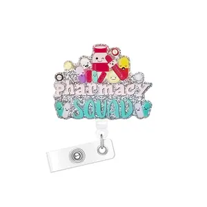 Funny Acrylic Bling Retractable Badge Reel, Belt Clip Retractable Name Badge Holder, Suitable for Nurse Doctor Student Worker Volunteer