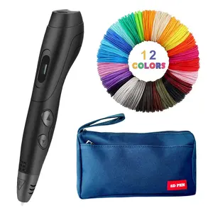 06a Plus 3D Printing Pen, 6 Speed Settings, Pla Filament, 12 Colors, 75ft, Mini Sketchbook, Finger Covers, Anti-Scald Tip Cap, Base, Manual, USB Cable, Blue Portable Bag