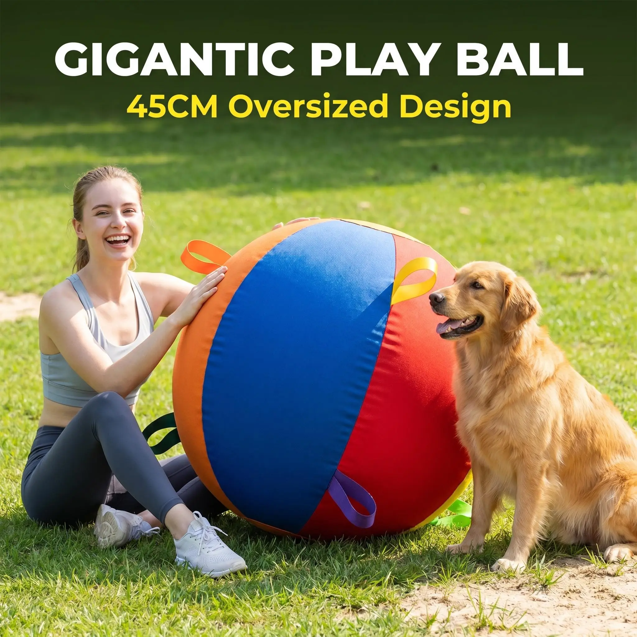 Automatic Interactive Herding Ball for Medium-Large Dogs - Bite-Resistant Polyester Blend Chew Toy, Inflatable Outdoor Play Gear for Australian Shepherd Backyard Training & Self-Play, Pet Lover Gift